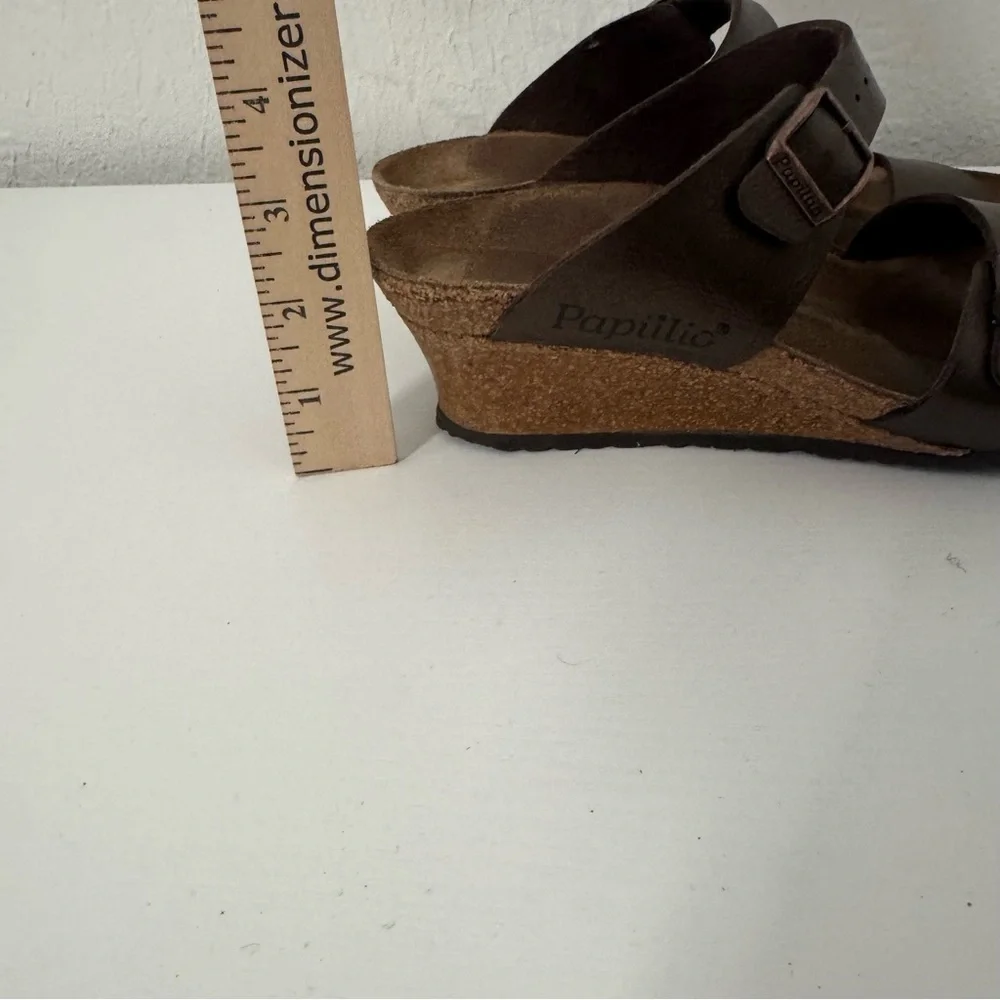 Birkenstock Dorothy Papillio 6-6.5 Brown Cork Wedge Slide Sandals  Dual Straps
